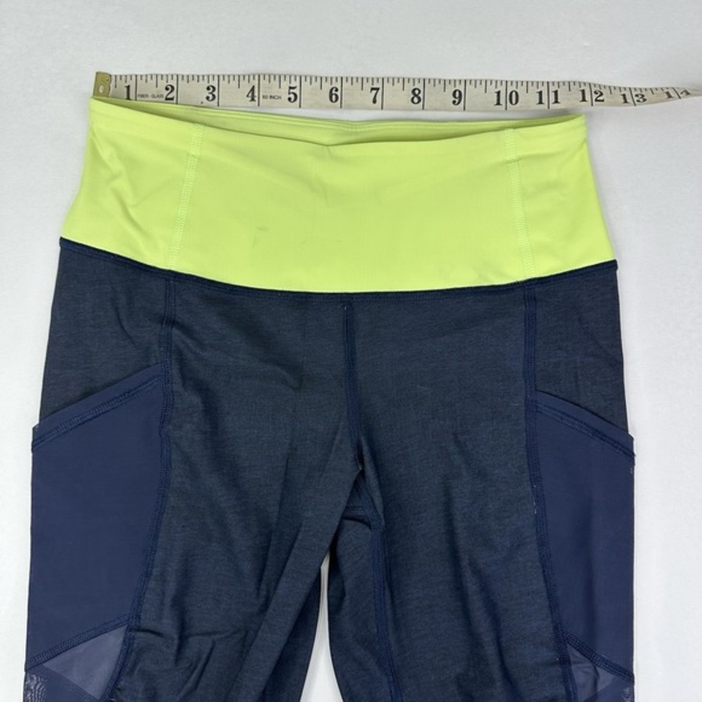 Lululemon Athletica Navy Neon Green Mesh Pocket Cropped Leggings Size 4 - Picture 8 of 12